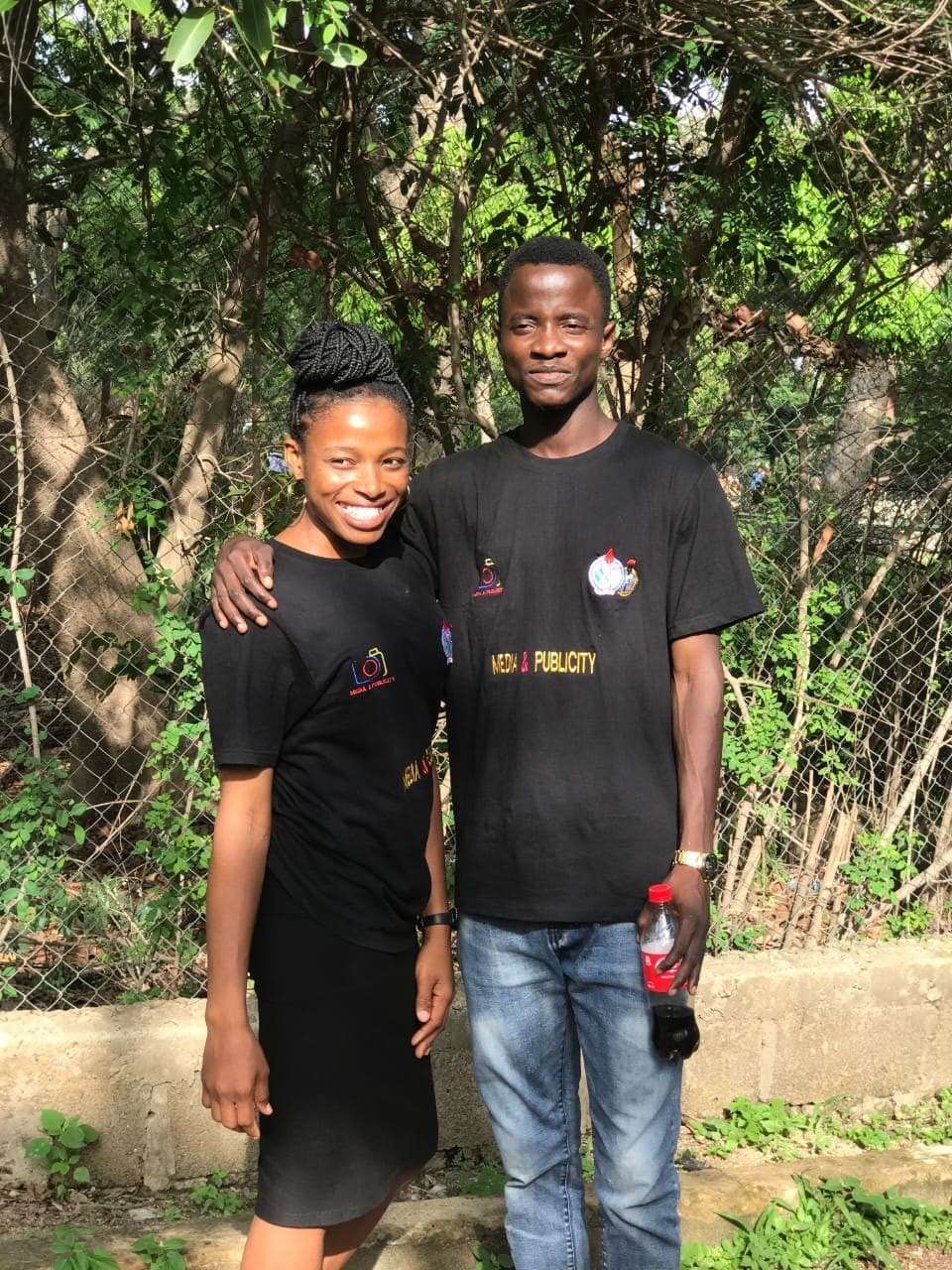 Scholarstica and Joseph in matching Media & Publicity ministry t-shirts in university days